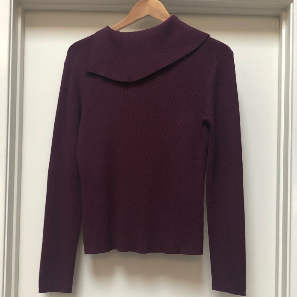 Casual Corner Annex Burgundy Ribbed Cowl Neck Sweater Foldover Collar Large - Picture 7 of 11